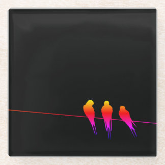 Rainbow Birds on a Wire Silhouette Glass Coaster