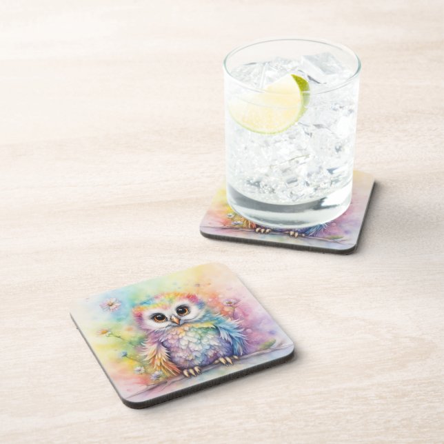 Rainbow Birds Owls 2 Beverage Coaster (Right Side)