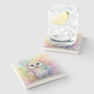 Rainbow Birds Owls 2 Stone Coaster