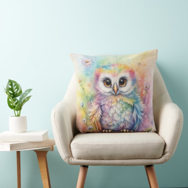 Rainbow Birds Owls 2 Throw Pillow (Chair)