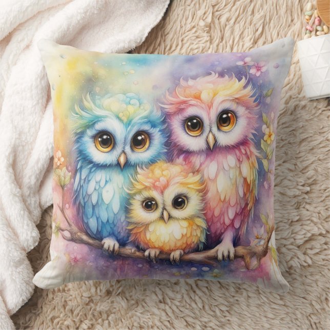 Rainbow Birds Owls 5 Throw Pillow (Blanket)