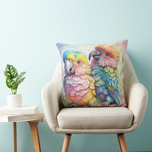Rainbow Birds Parrots 1 Throw Pillow (Chair)