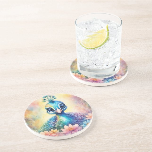 Rainbow Birds Peacock 1 Coaster (Side)