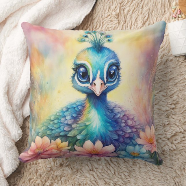 Rainbow Birds Peacock 1 Throw Pillow (Blanket)