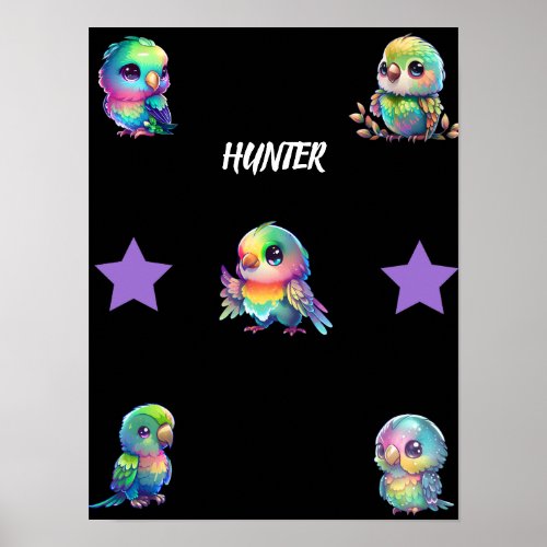 Rainbow Birds  Stars Personalized Poster