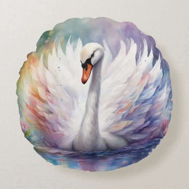 Rainbow Birds Swan 1 Round Pillow (Front)