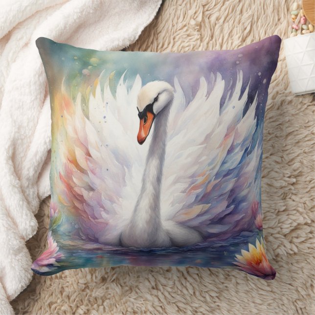Rainbow Birds Swan 1 Throw Pillow (Blanket)