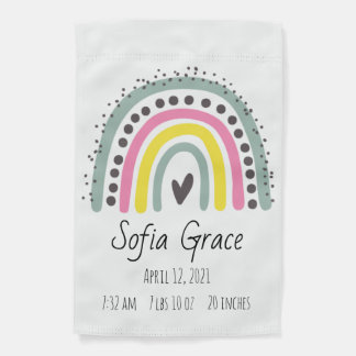 Rainbow Birth Announcement Garden Flag
