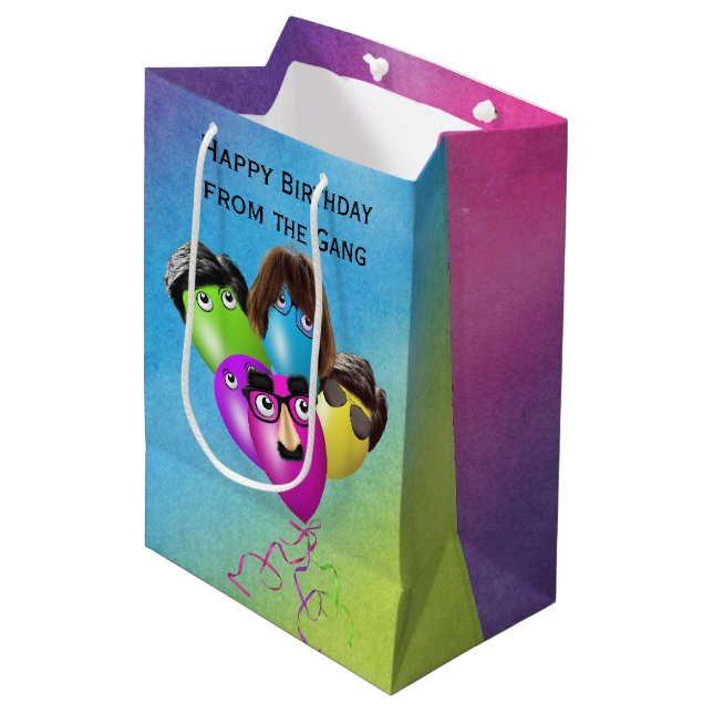 Rainbow Birthday Balloons Characters  Medium Gift Bag (Front Angled)