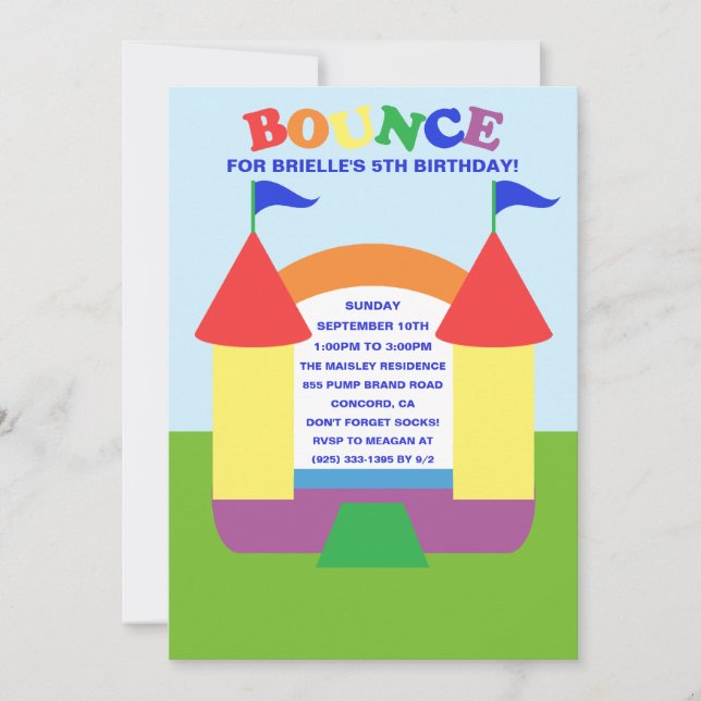 Rainbow Birthday Bounce Bounc House Birthday Party Invitation (Front)