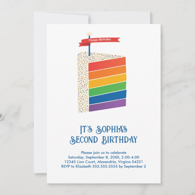 Rainbow Birthday Cake, All Ages Birthday Party Invitation (Front)