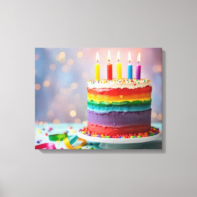 Rainbow Birthday Cake Canvas Print (Front)