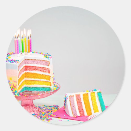 rainbow Birthday Cake Classic Round Sticker
