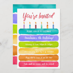 Rainbow Birthday Cake Party Invitation