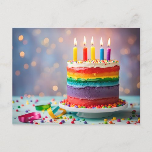 Rainbow Birthday Cake Postcard