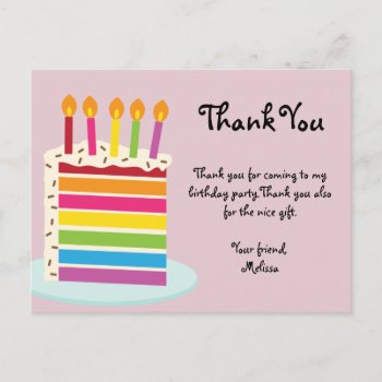 Rainbow Birthday Cake Thank You Postcard by adams_apple at Zazzle