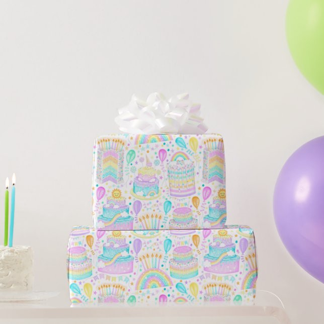 Rainbow Birthday Cake Wrapping Paper (Party Gifts)
