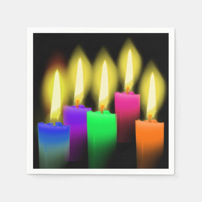 Rainbow Birthday Candles On Black Napkins (Front)