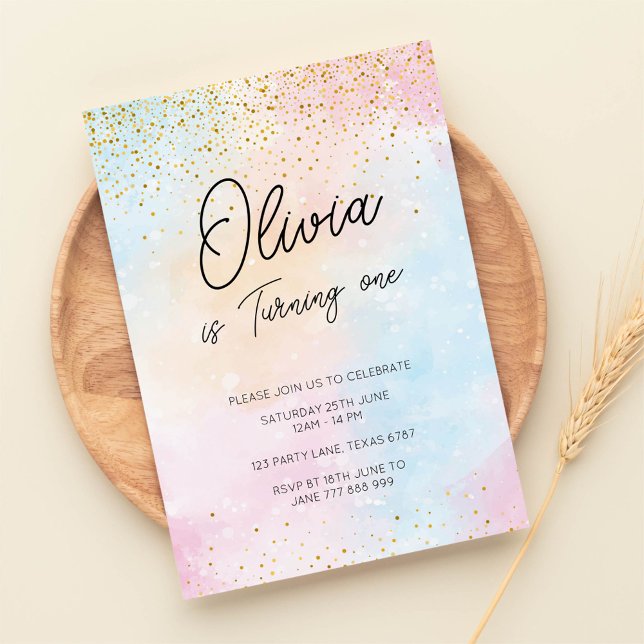 Rainbow Birthday Colorful Watercolor Gold Glitter  Invitation (Creator Uploaded)
