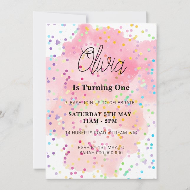 Rainbow Birthday Colorful Watercolor Invitation (Front)