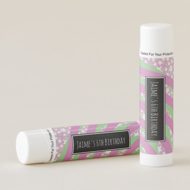 Rainbow Birthday Faux Glitter Name Party Lip Balm (Front)