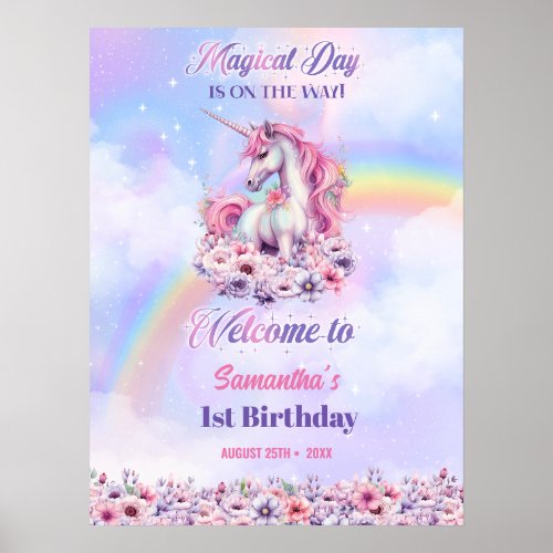 Rainbow Birthday Girls Pastel magic unicorn Poster