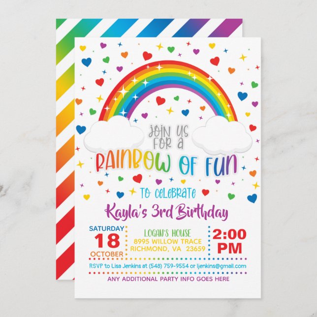 Rainbow Birthday Invitation (Front/Back)