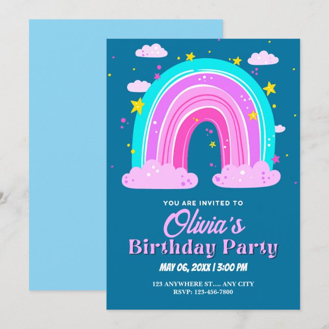 rainbow birthday  invitation (Front/Back)