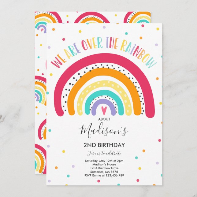 Rainbow Birthday Invitation Bright Rainbow Party (Front/Back)