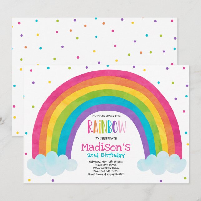 Rainbow Birthday Invitation Bright Rainbow Party (Front/Back)