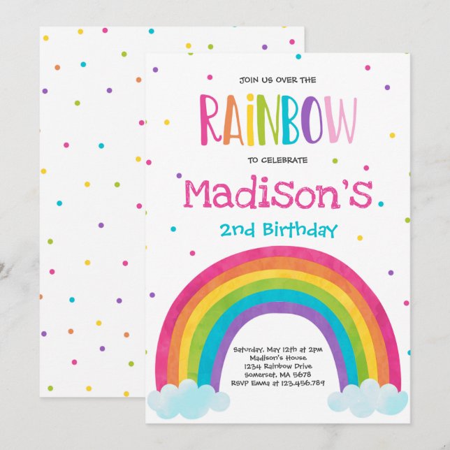 Rainbow Birthday Invitation Bright Rainbow Party (Front/Back)
