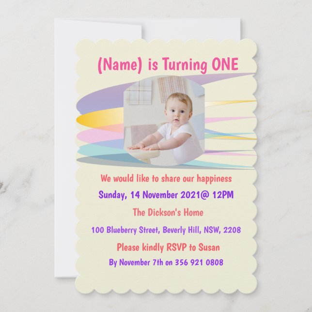 Rainbow Birthday Invitation Card (Front)