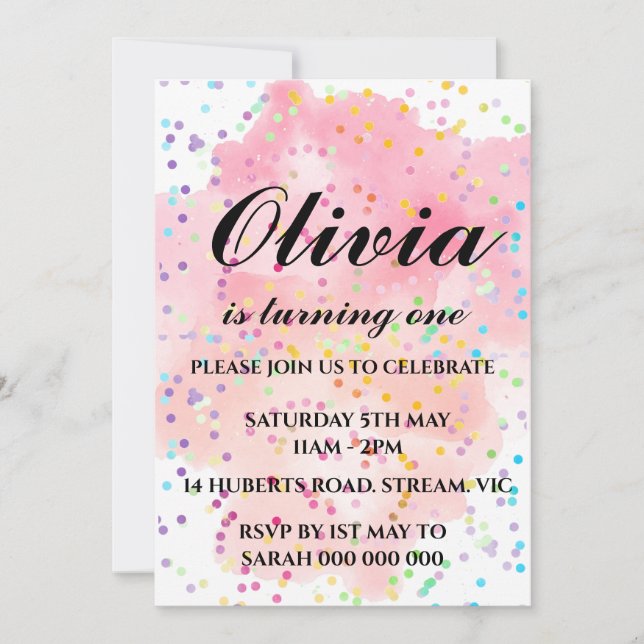 Rainbow Birthday Invitation Colorful Watercolor  (Front)