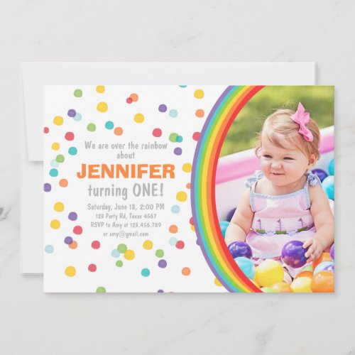 Rainbow birthday invitation Girl confetti Colorful