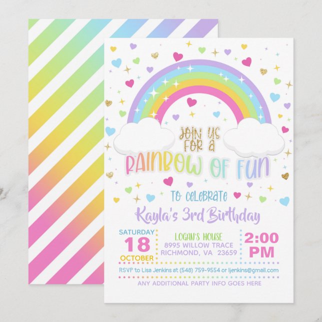 Rainbow Birthday Invitation - Girl Pastel (Front/Back)