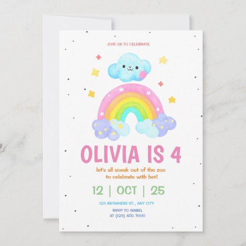 Rainbow Birthday Invitation Girls Rainbow Party 