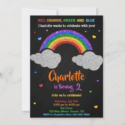 Rainbow birthday invitation Glitter rainbow invite