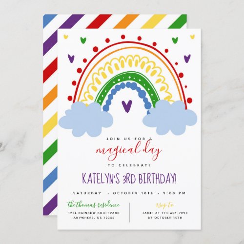 Rainbow Birthday Invitation in Primary Colors