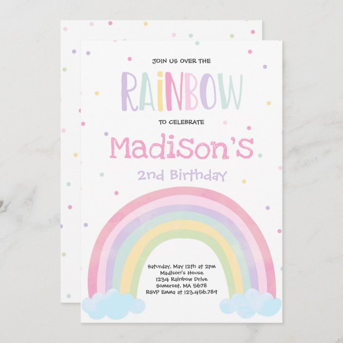 Rainbow Birthday Invitation Pastel Rainbow Party | Zazzle