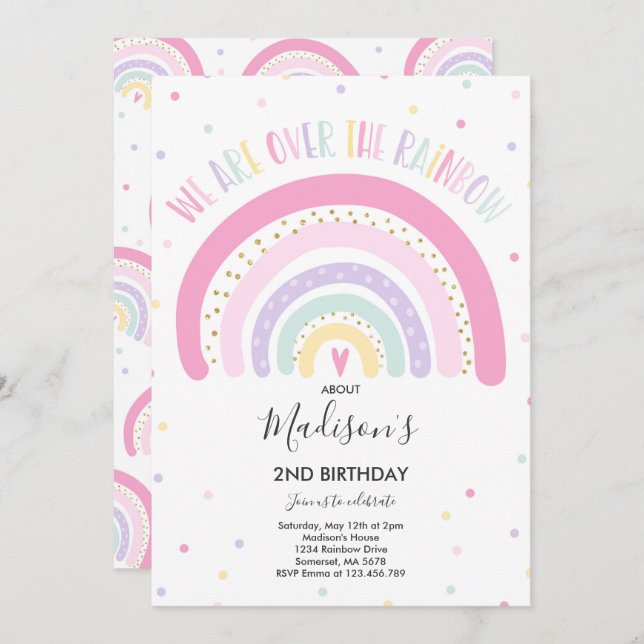 Rainbow Birthday Invitation Pastel Rainbow Party (Front/Back)