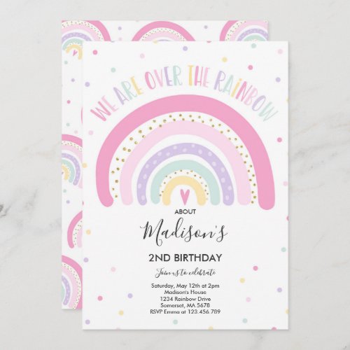 Rainbow Birthday Invitation Pastel Rainbow Party