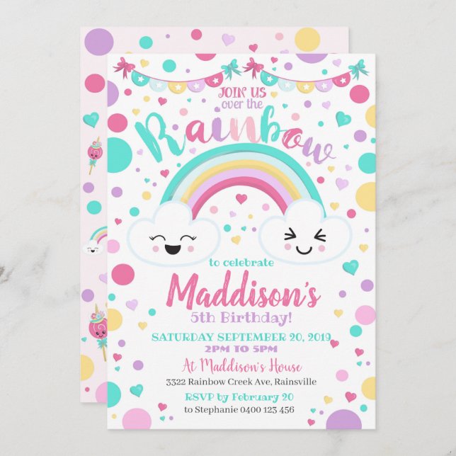 Rainbow Birthday Invitation - Rainbow Party (Front/Back)