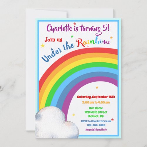 Rainbow birthday invitation Under the rainbow