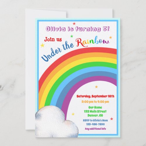 Rainbow birthday invitation Under the rainbow