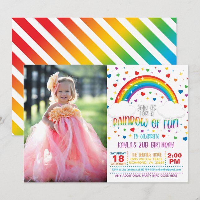 Rainbow Birthday Invitation with Photo  (Front/Back)