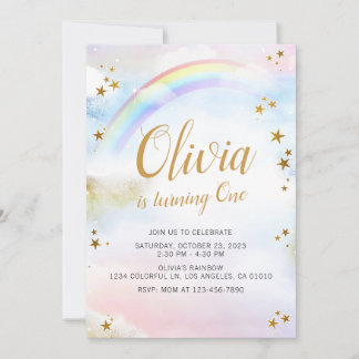 Rainbow Birthday Invite Pastel Colorful Magical