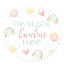 Rainbow Birthday Party Classic Round Sticker