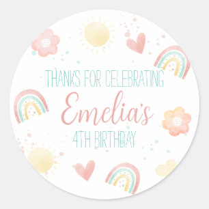 Rainbow Birthday Party Classic Round Sticker