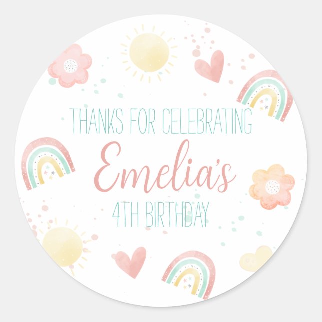Rainbow Birthday Party Classic Round Sticker (Front)