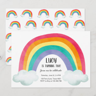 Rainbow Birthday Party Clouds Watercolor Girl Invitation